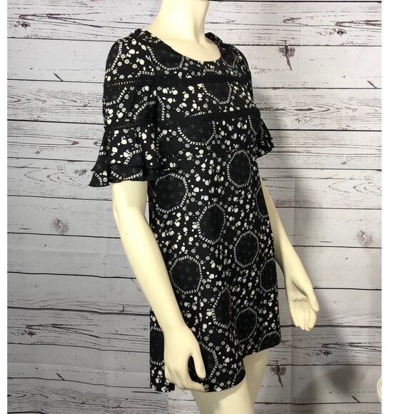 Free People Geo Garden Ruffle Sleeve Mini Dress in black & white size 0 - Picture 8 of 12
